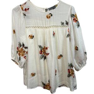 NWT Figueroa & Flowers Bloomingdales Boho Ivory Embroidered Top S$68 QUE114ED